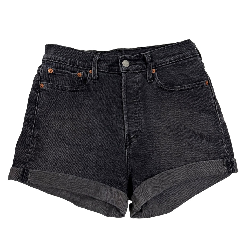 Levi's 501 High Rise Denim Shorts Women 29 Black Cuffed Cotton Blend Cutoffs